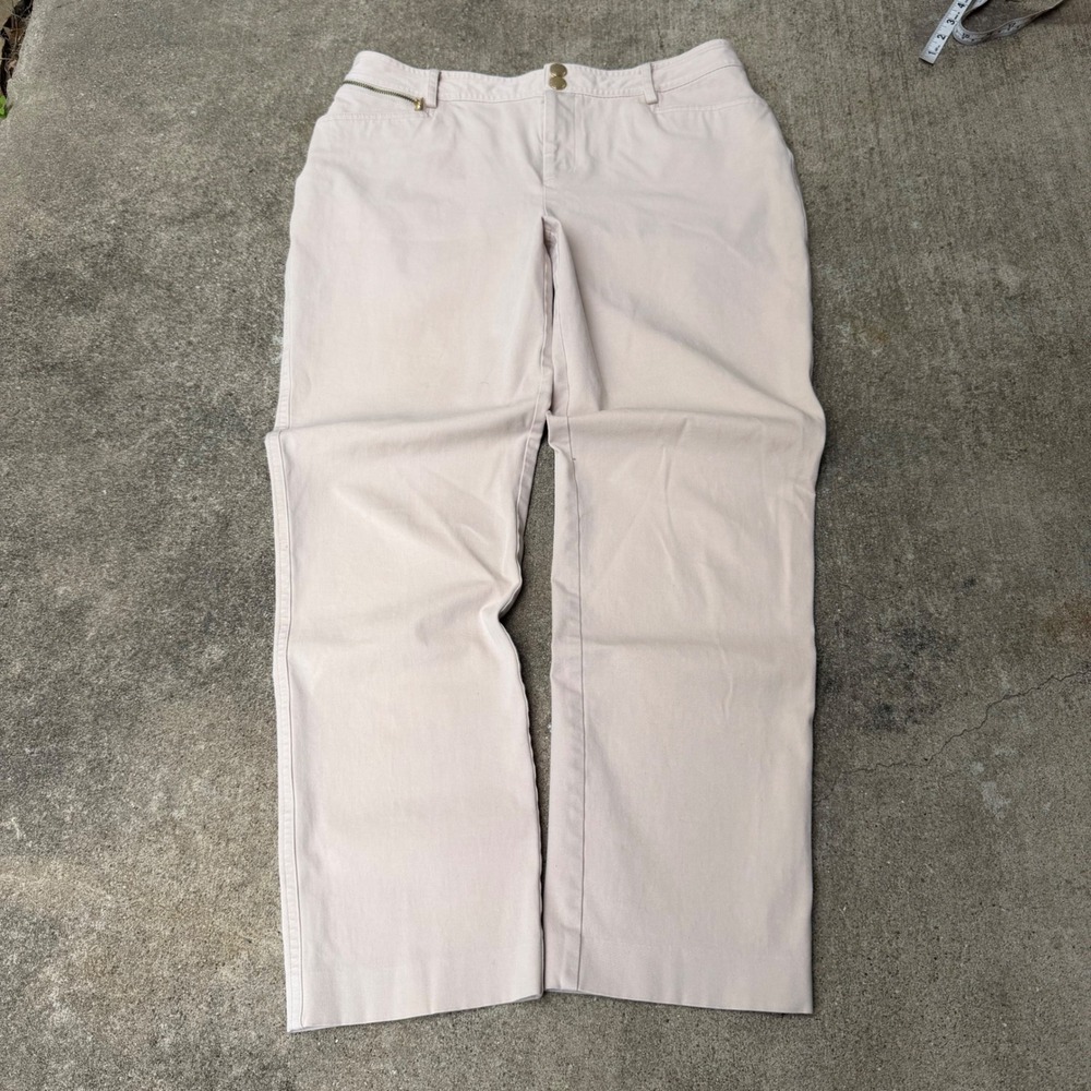Lauren Ralph Lauren Petite Straight Leg Pants Pink Beige Gold Button Size 10P